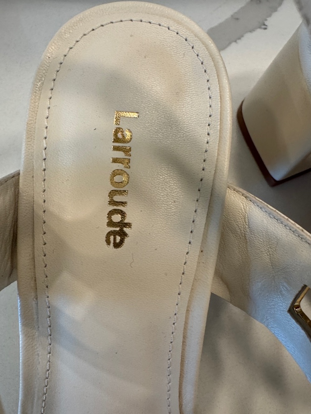 Larroude Cream Leather Sandals with Gold Buckle Details 7.5 - Picture 3 of 7